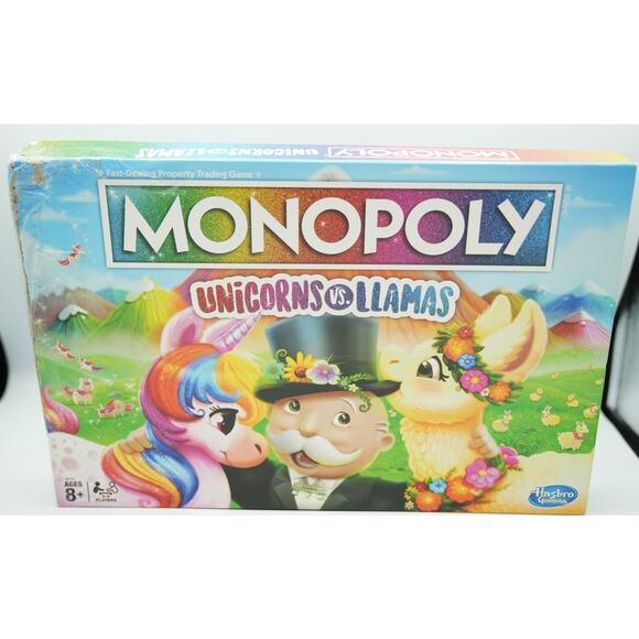 Monopoly Unicorns Vs Llamas Board Game Hasbro Used Complete Damaged Box - Picture 1 of 6